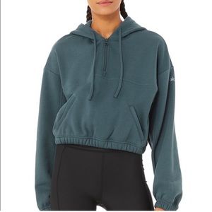 Alo Yoga Stadium Half-Zip Hoodie in Deep Jade
